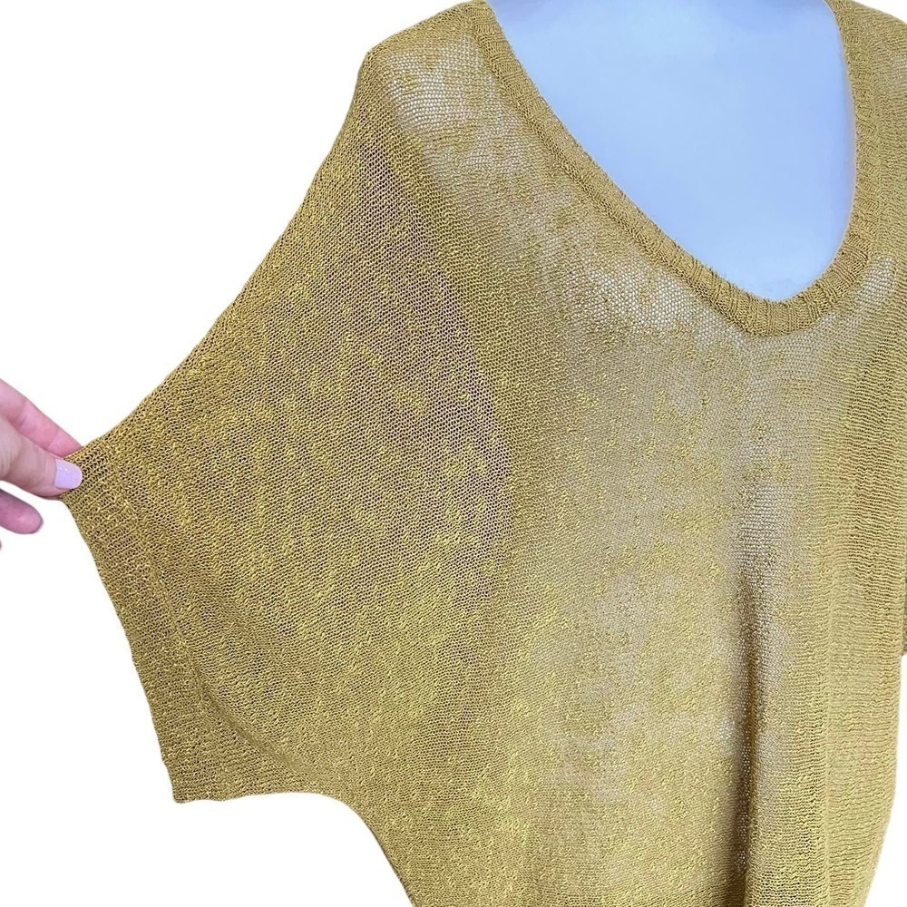 Eileen Fisher Linen Blend V Neck High Low Short Dolman Sleeve Top Green Size M - Picture 4 of 9